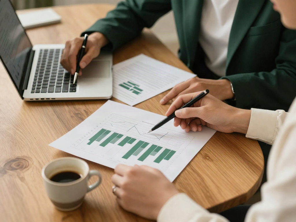 A collaborative review of business analytics reports and performance charts